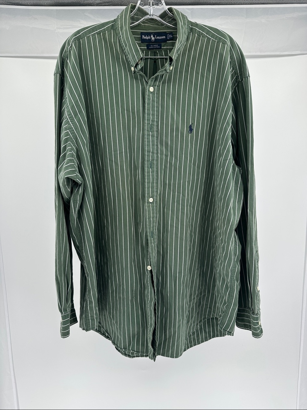 Ralph Lauren Olive Green Vertical Stripe Button-Down Shirt